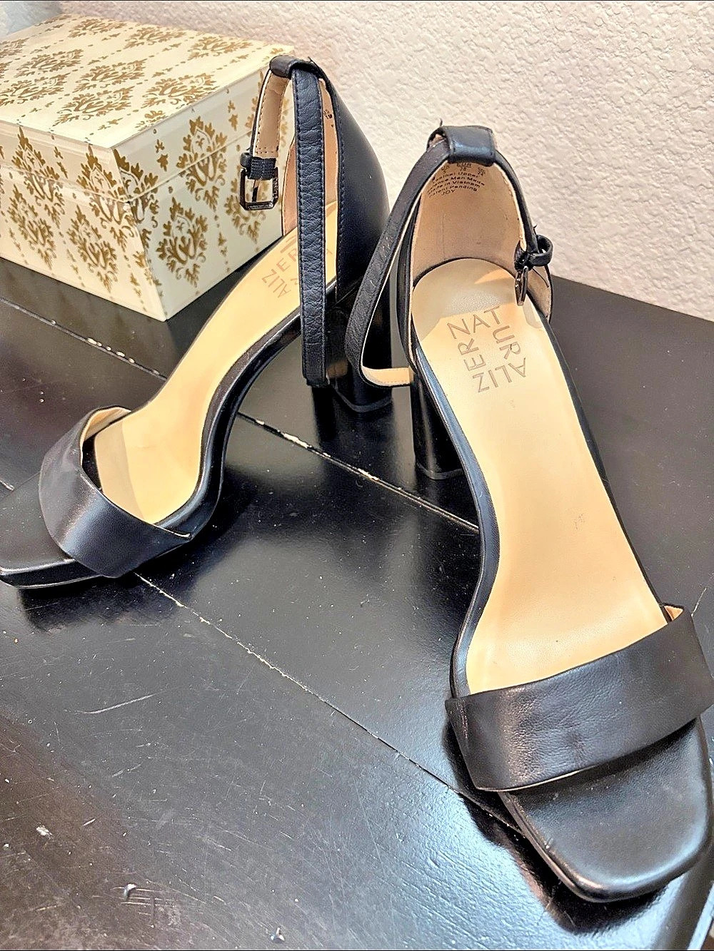 Naturalizer Izzy Ankle Strap Block Heel Sandal Black